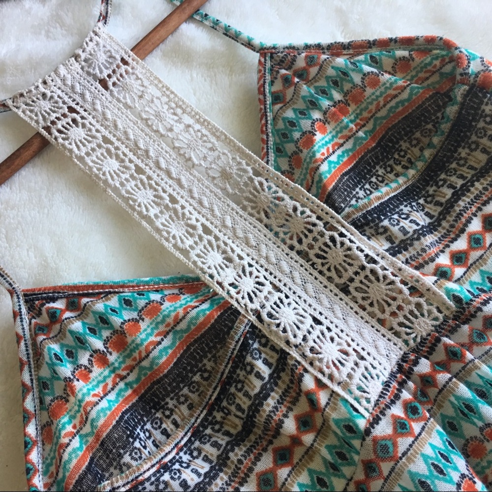 ✌🏼Boho Crochet Lace Yoke Tiered Ruffle Front Top - Picture 6 of 8